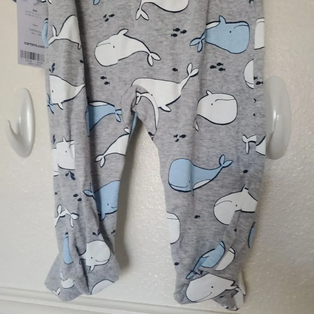 Carters Baby Boy Cute Whale 100% Cotton Long Sleeve Snap-Up Sleep & Play 6M Gray